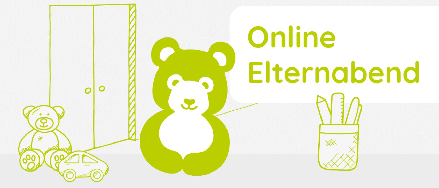 Grafik mit grünem Bär zum Online Elternabend